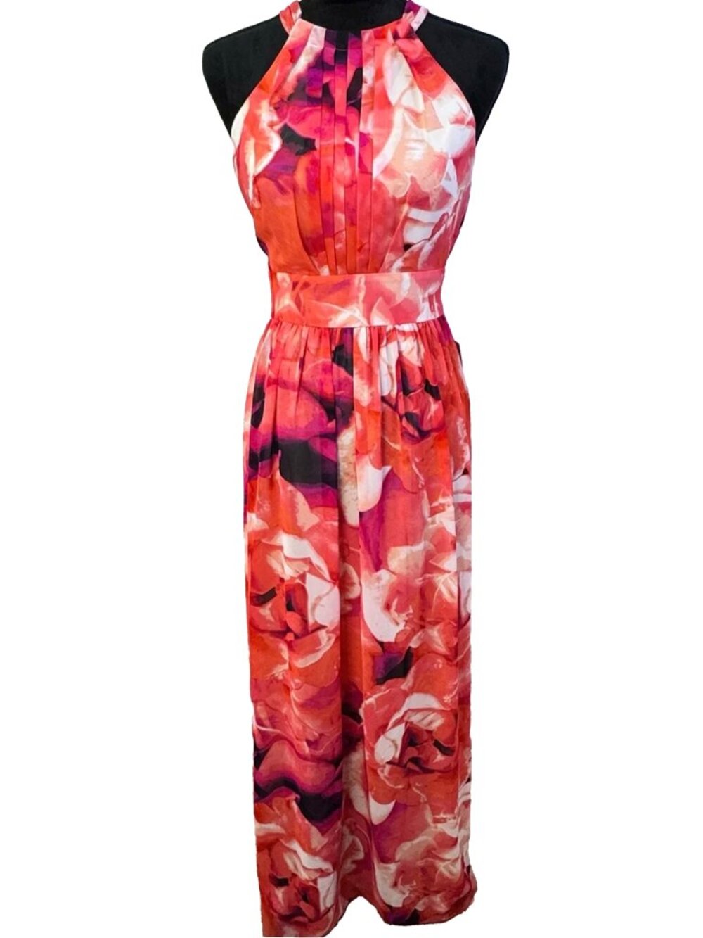 NWT Eliza J Floral Halter Maxi Dress Size 8 Pink Coral Wedding Guest Formal